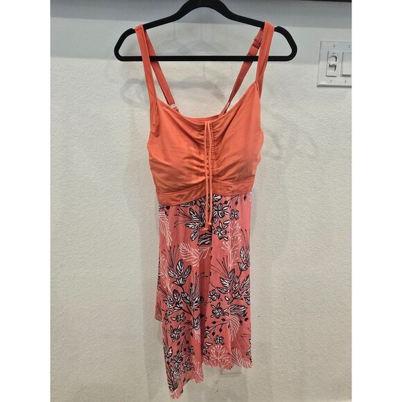 Two-Piece Womens Coral Floral Tankini Swimsuit With Crisscross Back & Matching S - Picture 2 of 6